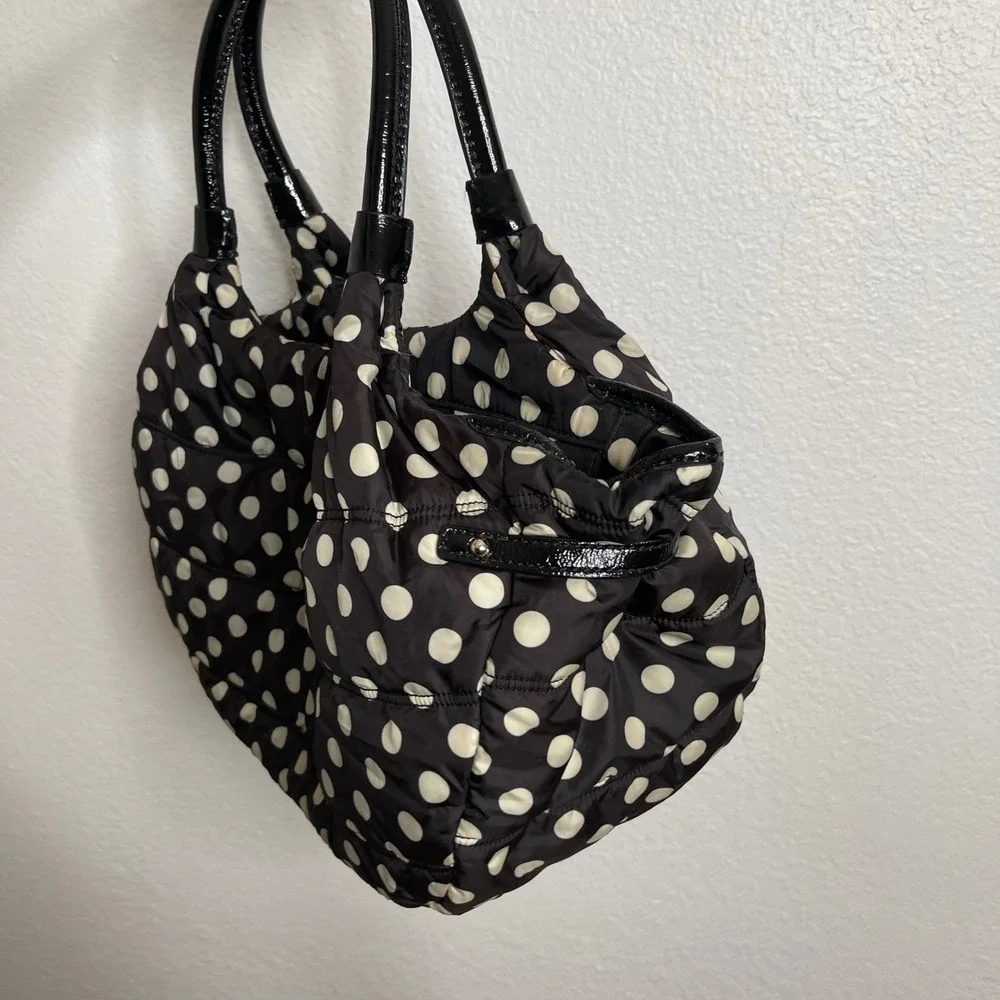 Kate Spade New York Black White Polka Dot Quilted Nylon Tote Shoulder Bag